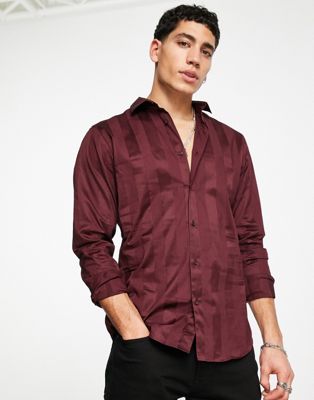 Jack & Jones Premium shirt in satin stripe in burgundy