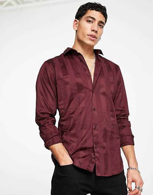 Shirts Jack & Jones Premium shirt in satin stripe in burgundy 