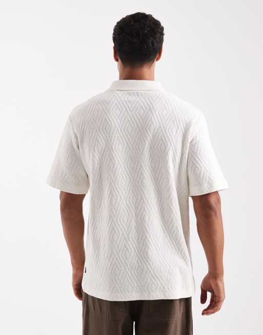 Jack & Jones premium short sleeve knitted polo in cloud dancer, 3 of 5