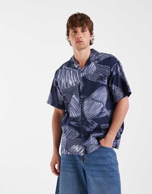 Jack & Jones Premium short sleeve shirt with plant print in navy, 3 of 5