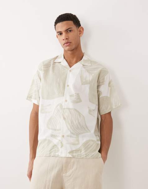 Jack & Jones Premium short sleeve shirt with plant print in off white - view 1