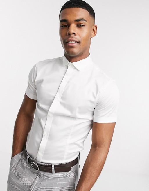 Jack & Jones Premium short sleeve smart stretch shirt in white