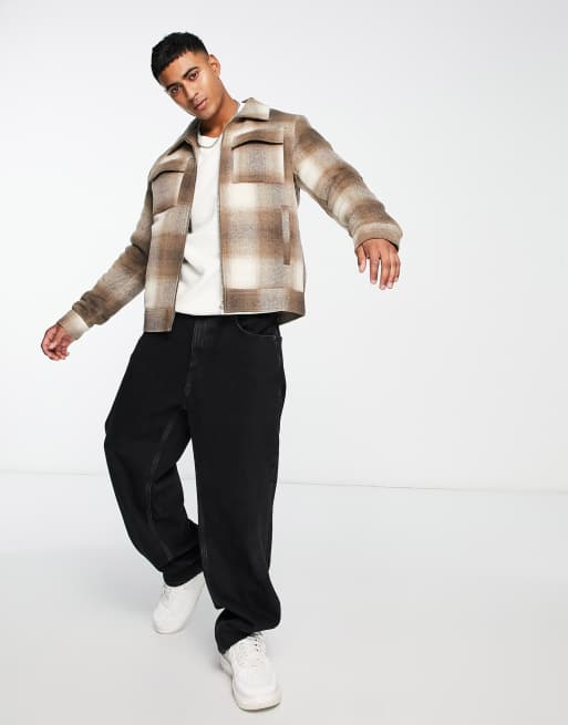 Beige plaid outlet jacket