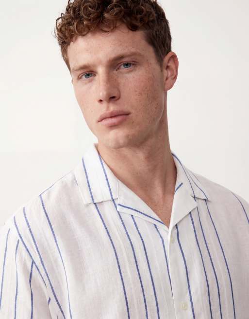 Jack & Jones Premium skjorte i hørblanding med korte ærmer og blå striber i hvid, 3 af 5