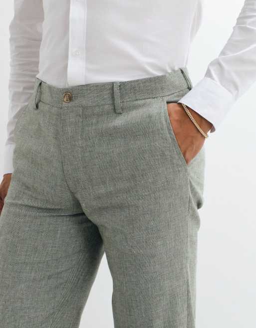 Jack & Jones Premium – Slim-Fit-Anzughose aus Leinenmix in Salbeigrün, Kombiteil, 2 von 5