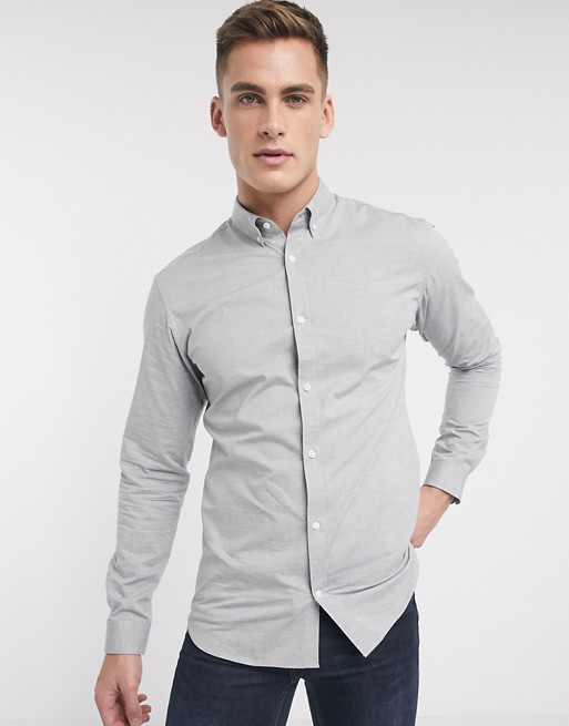 Jack & Jones Premium slim fit button down shirt in light grey
