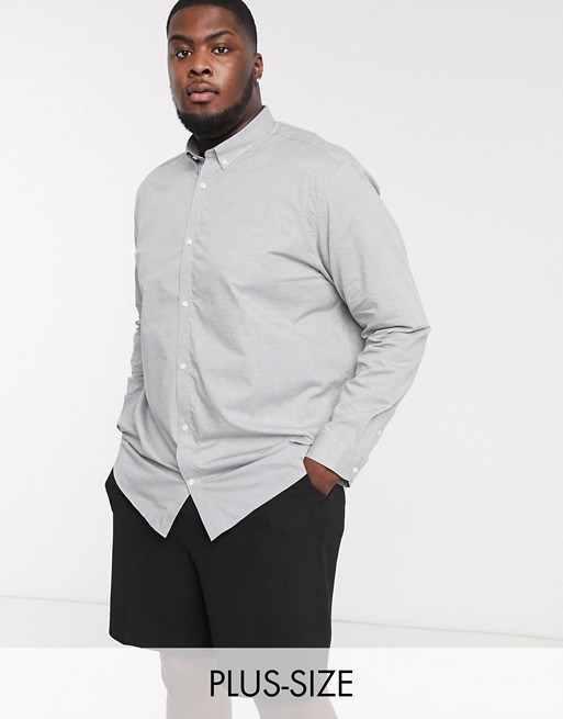 Jack & Jones Premium Plus slim fit button down shirt in light grey