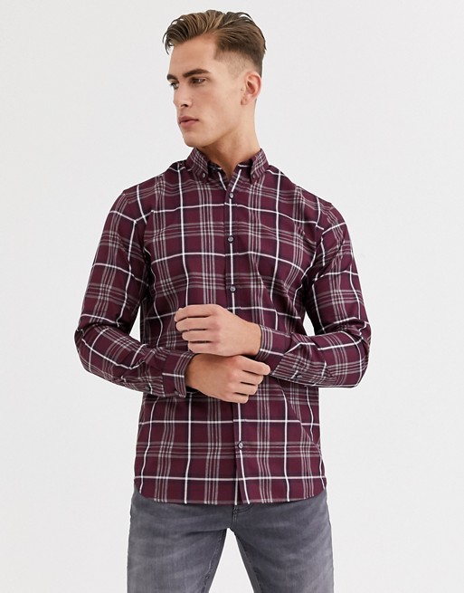 Jack & Jones Premium slim fit check shirt in burgundy