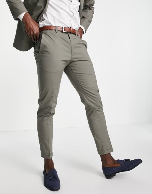 Jack Jones Premium slim fit cropped suit pants in green ASOS