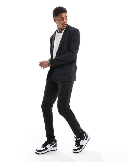 Jack & Jones Premium - Slim Fit-habitjakke med smalle bukser i sort jersey 