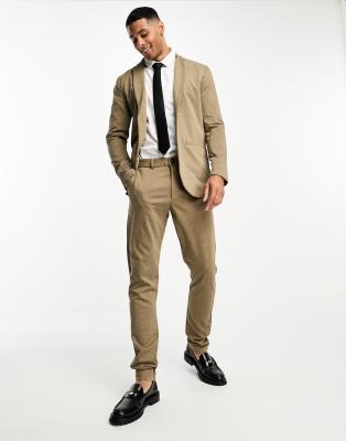 Jack & Jones Premium Slim Fit Jersey Suit Jacket With Slim Pants In Beige-neutral