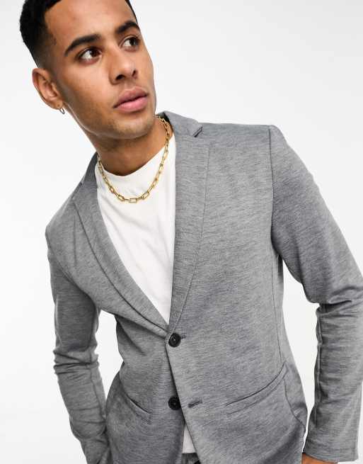 Jack & Jones Premium slim fit jersey suit jacket with slim pants in dark gray  melange