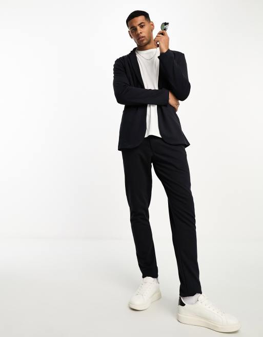 Jack & Jones Premium slim fit jersey suit jacket with slim pants in Navy