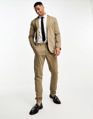 Jack & Jones Premium slim fit jersey suit jacket with slim trouser in beige