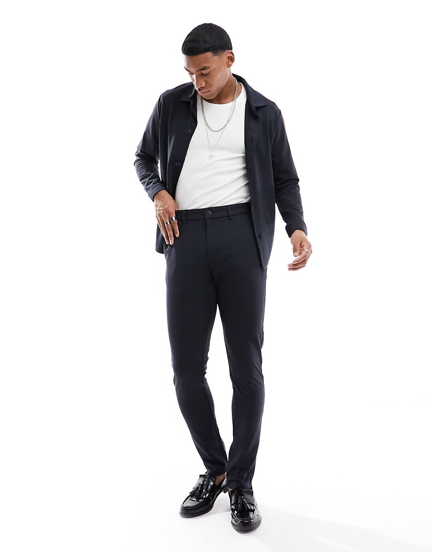 Jack & Jones Premium slim fit jersey suit trouser in navy