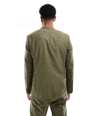 Jack & Jones Premium Slim Fit Linen Suit Jacket In Green
