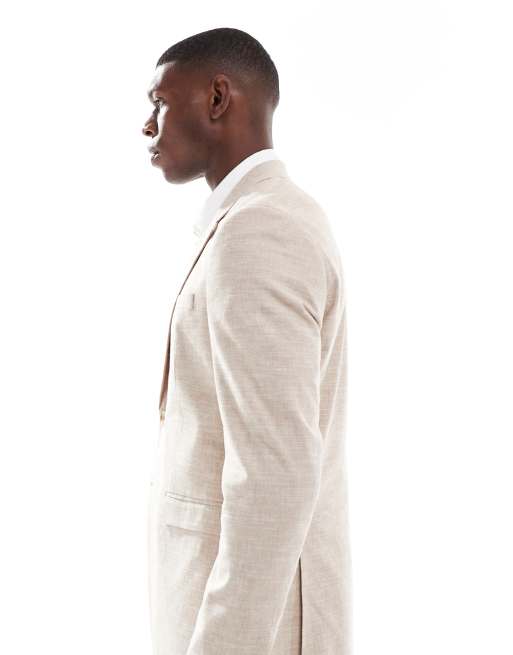 Jack & Jones Premium - Slim-fit nette blazer van linnenmix in beige , 4 van 5