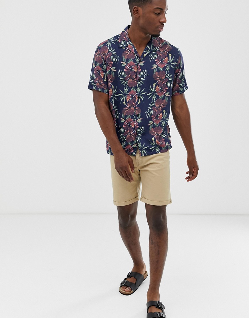 Jack & Jones - Premium - Slim-fit overhemd met bloemenprint en reverskraag-Paars