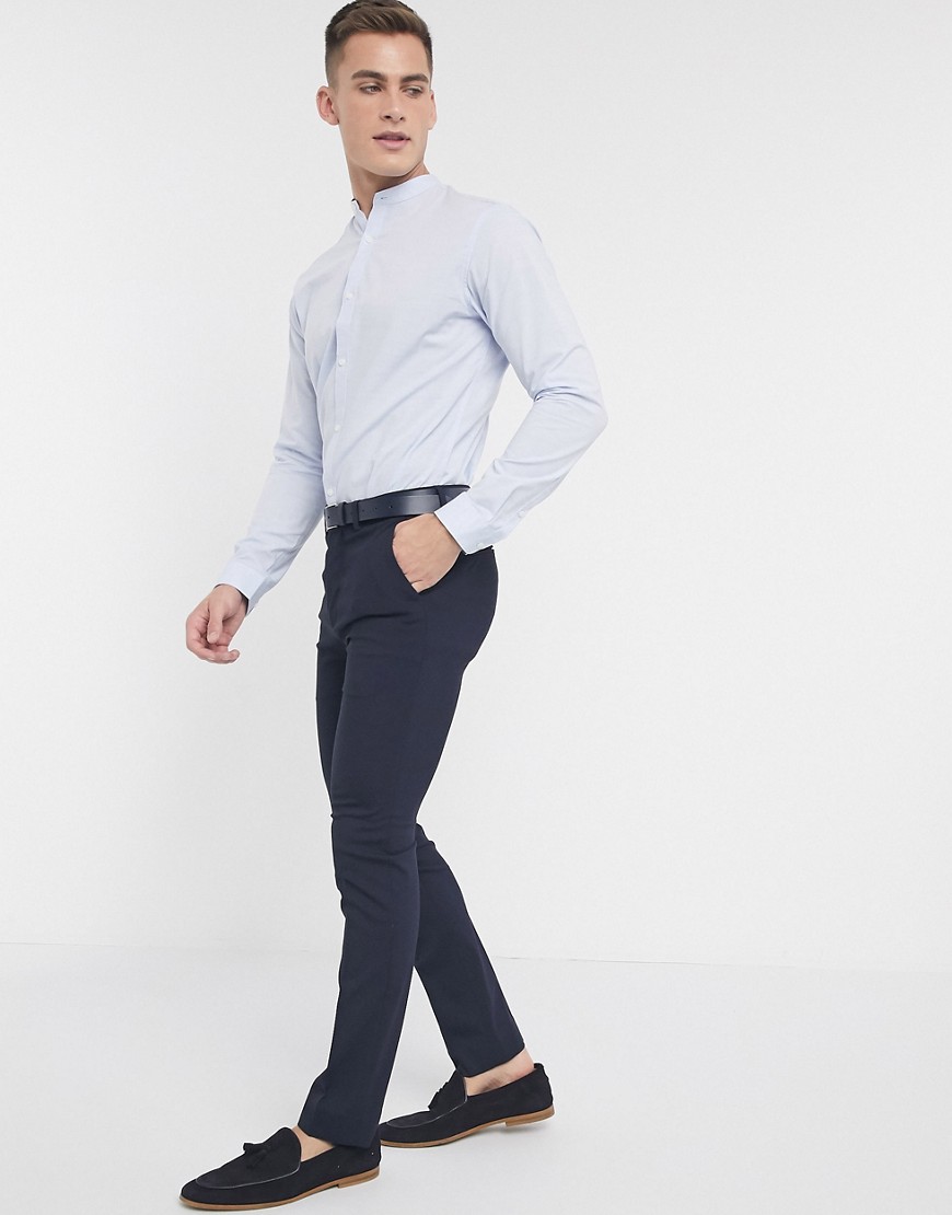 Jack & Jones Premium - Slim-fit overhemd zonder kraag met knopen in lichtblauw
