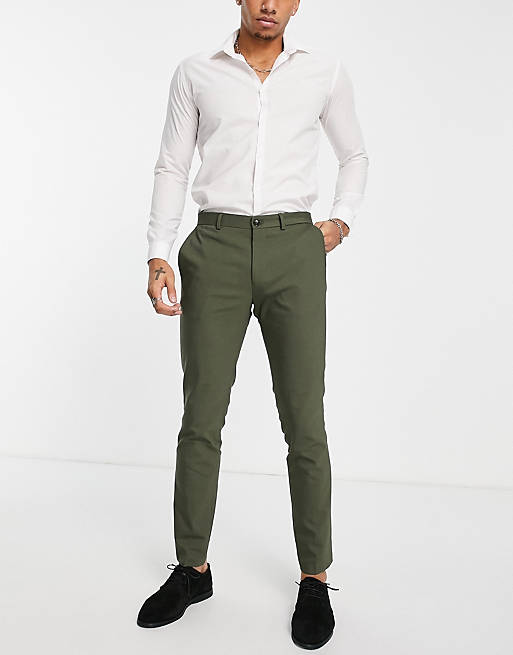 Men Jack & Jones Premium slim fit sateen suit trousers in green 