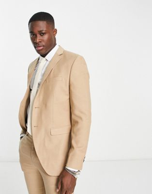 Jack & Jones Premium slim fit single breasted suit jacket in sand