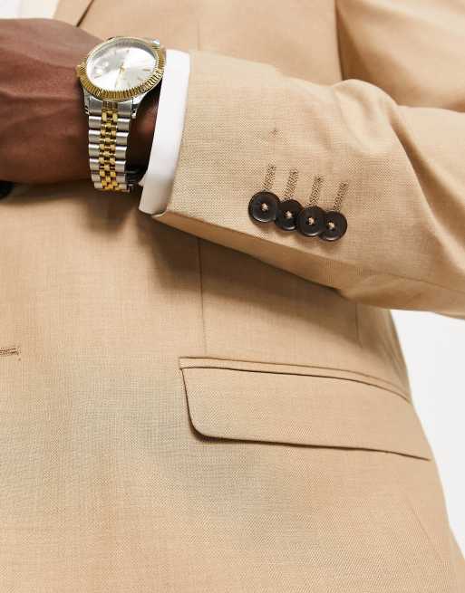 Jack & Jones Premium slim fit single breasted suit jacket in sand, 2 of 5