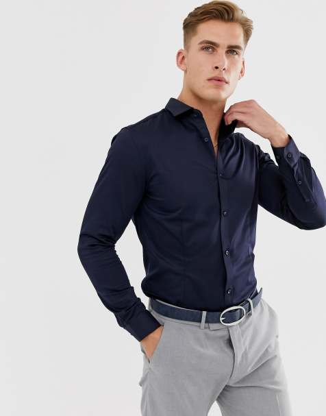 Jack & Jones Premium slim fit stretch smart shirt in navy - view 1