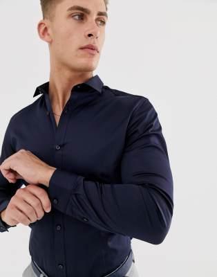 Jack & Jones Premium slim fit stretch smart shirt in navy