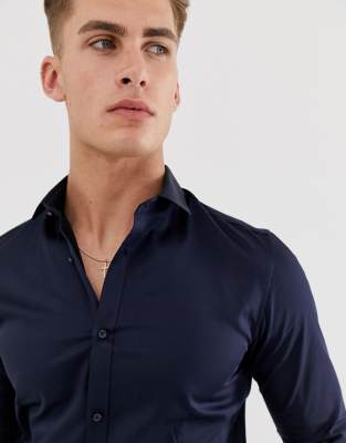 Jack & Jones Premium slim fit stretch smart shirt in navy