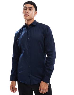 Jack & Jones Premium slim fit stretch smart shirt in navy