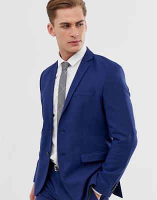 Jack & Jones Premium slim fit stretch suit jacket in blue - ASOS Price Checker