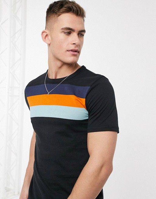 Jack & Jones Premium slim fit stripe t-shirt in black