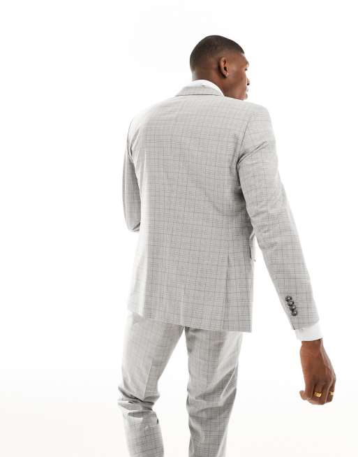 Jack & Jones Premium slim fit suit jacket in beige check , 4 of 5