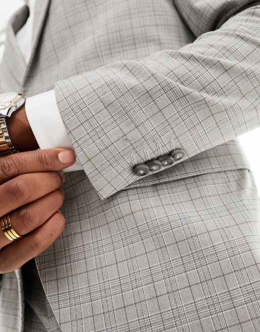 Jack & Jones Premium slim fit suit jacket in beige check , 5 of 5