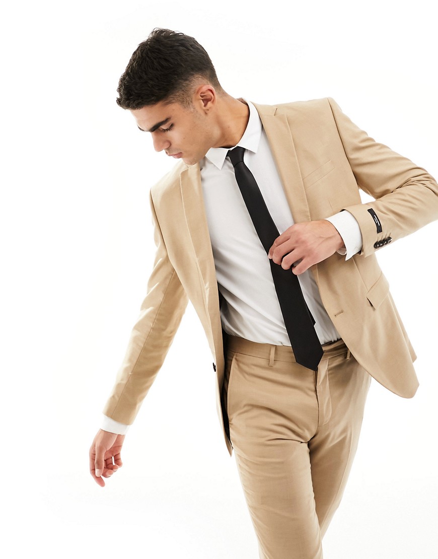 Jack & Jones Premium slim fit suit jacket in beige-Neutral