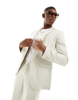 Jack & Jones Premium slim fit suit jacket in cream-White