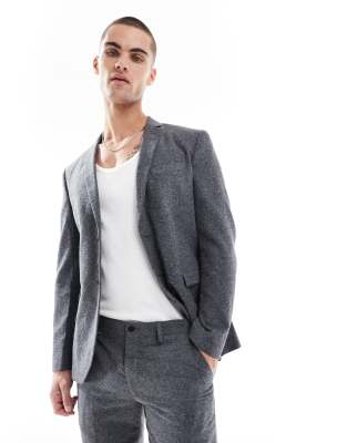 Premium slim fit suit jacket in gray nepp