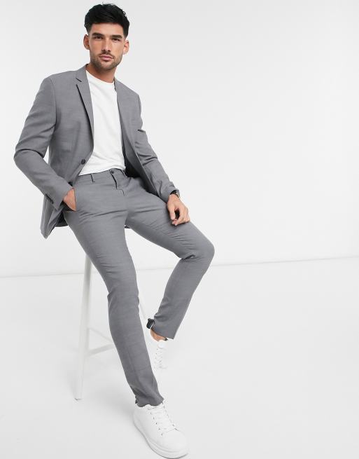 Slim Fit Light Grey Marl Seersucker Jacket