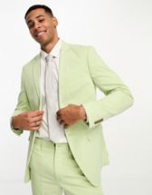 ASOS DESIGN slim linen mix suit jacket in sage green | ASOS