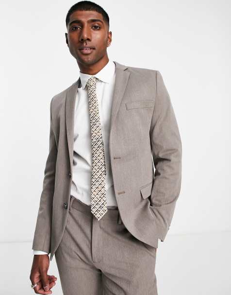Jack & Jones Premium slim fit suit jacket in textured sand - view 1