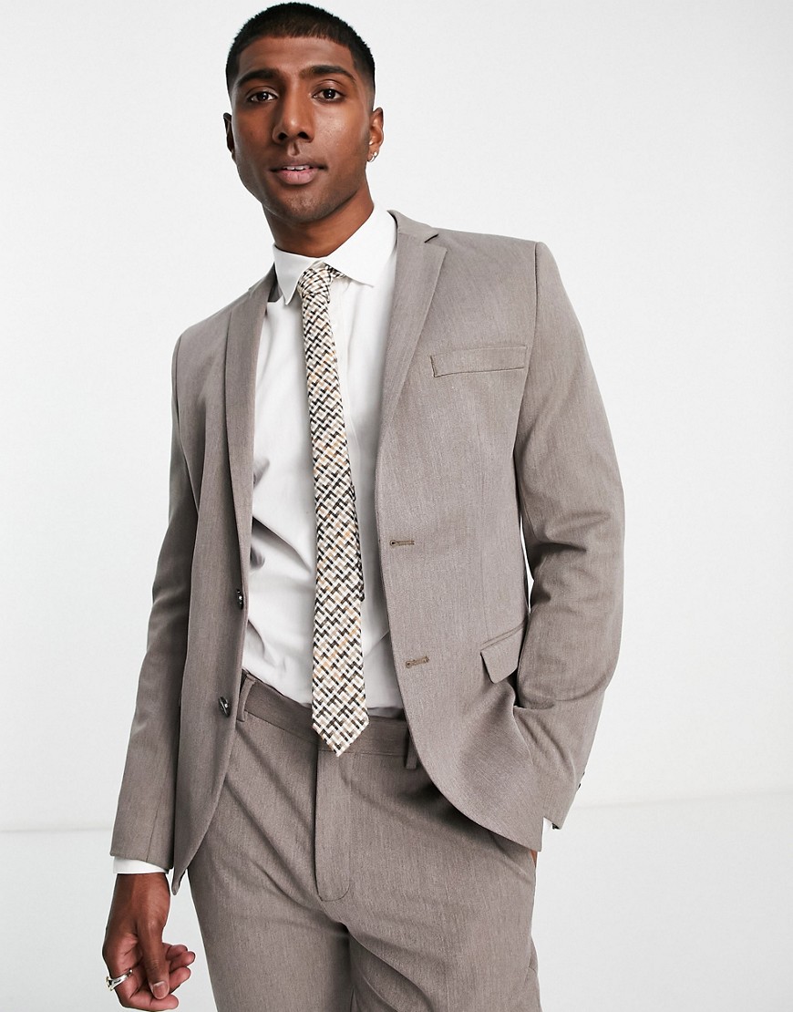 Jack & Jones Premium slim fit suit jacket in textured sand-Neutral