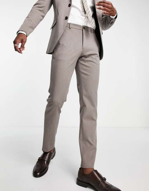 Jack & Jones Premium slim fit suit pant in textured sand 