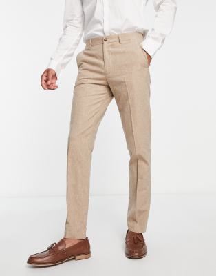 JACK & JONES PREMIUM SLIM FIT SUIT PANTS IN BEIGE LINEN MIX-NEUTRAL