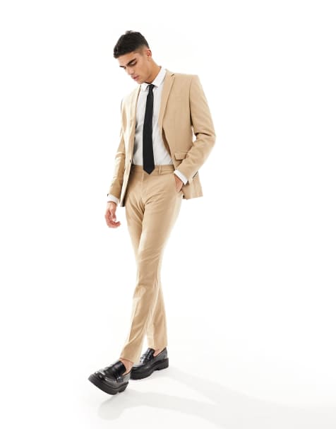 Jack & Jones Premium slim fit suit trouser in beige 