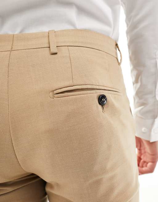 AZAR MAN Men's Slim Tailored Fit Dress Slacks - Beige/Tan Flat Front Pants,  Inseam 32", Waist