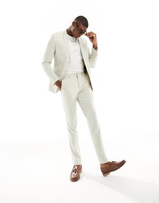 Slim Fit Linen Suit Pants - Light beige - Men