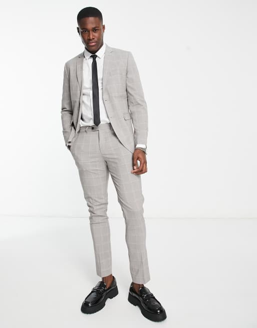 Jack Jones Premium slim fit suit pants in light gray check | ASOS