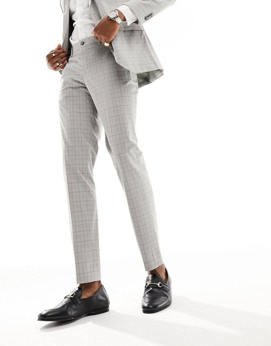 Jack & Jones Premium slim fit suit trouser in beige check-Neutral