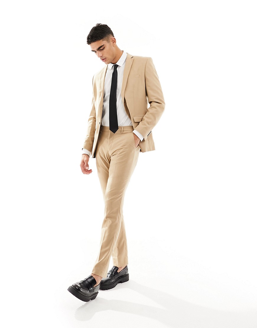Jack & Jones Premium slim fit suit trouser in beige-Neutral