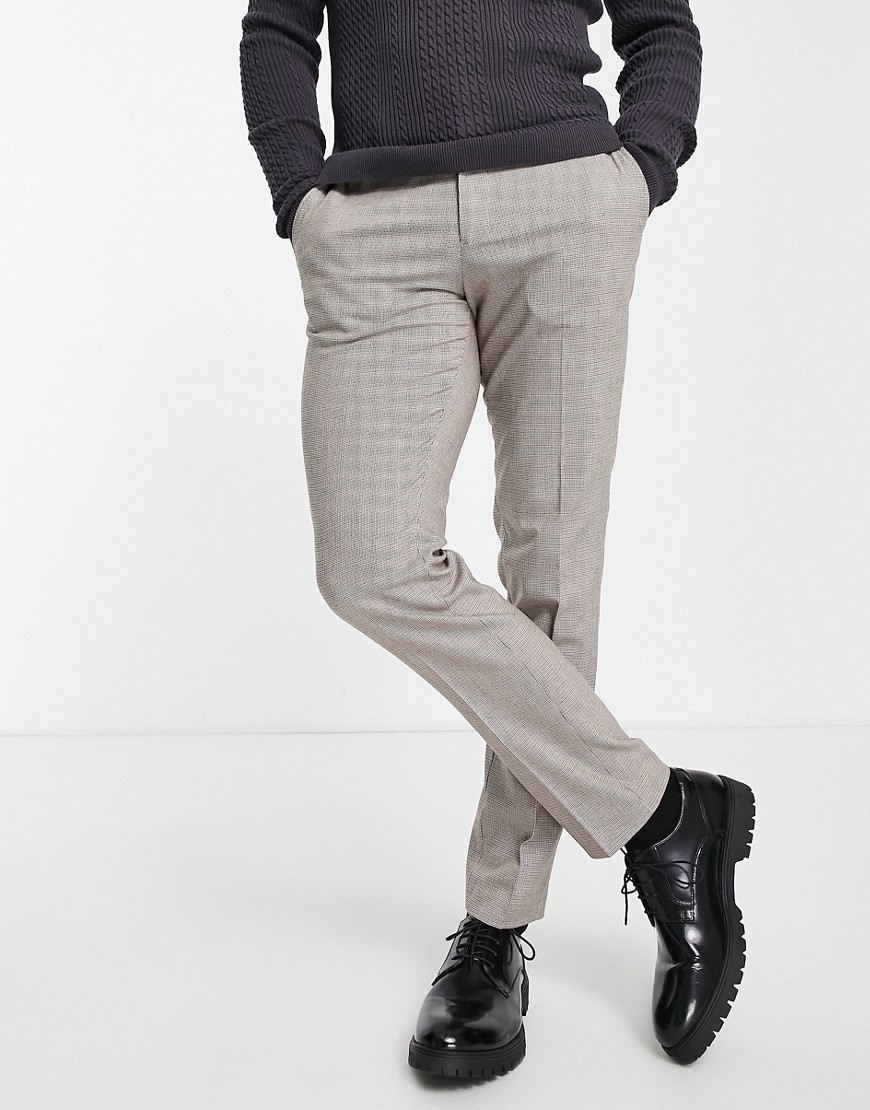 Jack & Jones Premium slim fit suit trouser in brown houndstooth